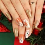 Faux ongles noël blanc et or