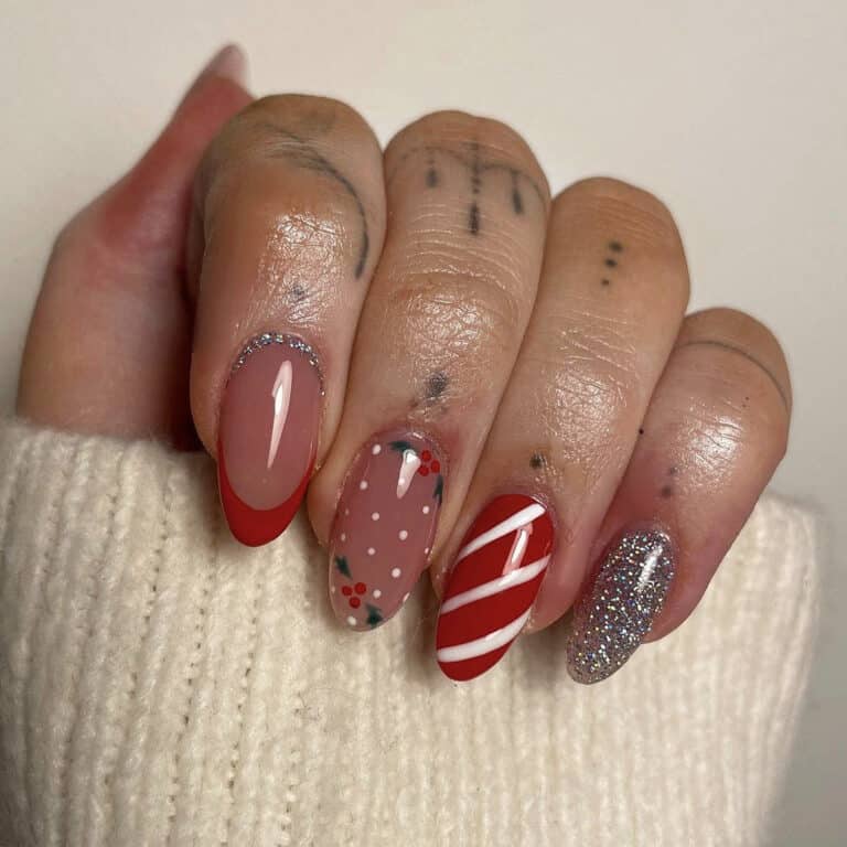 Faux ongles noël rouge et argent