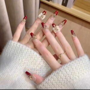 Faux ongles noël rouge et or