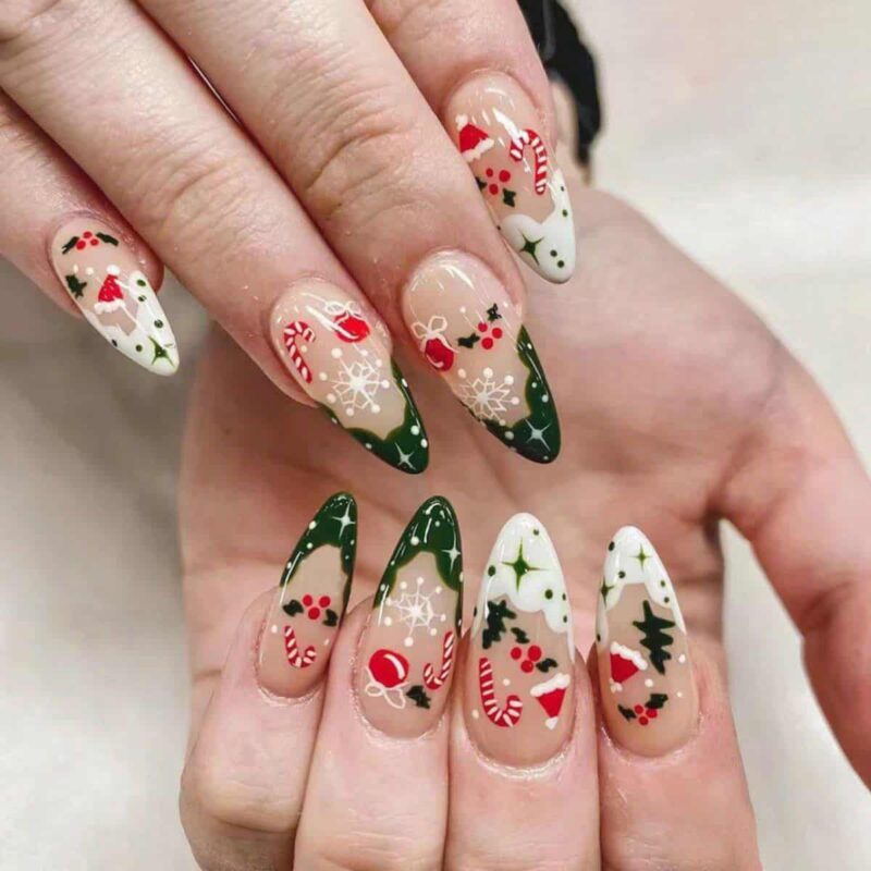 Faux ongles noël rouge et vert