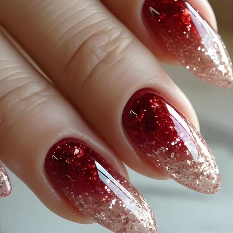 Faux ongles rouge pailleté